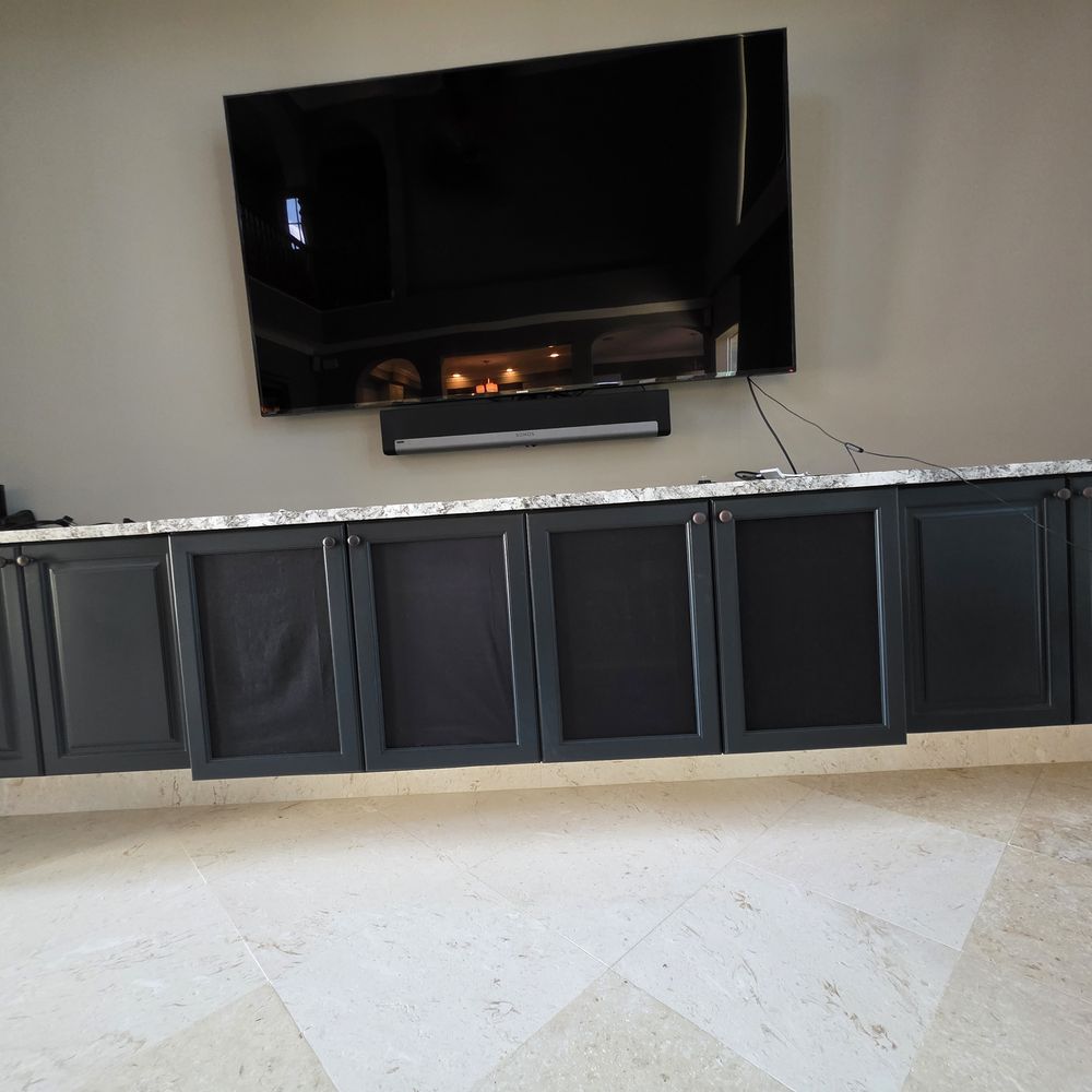 Floating cabinets painted navy by Renovari