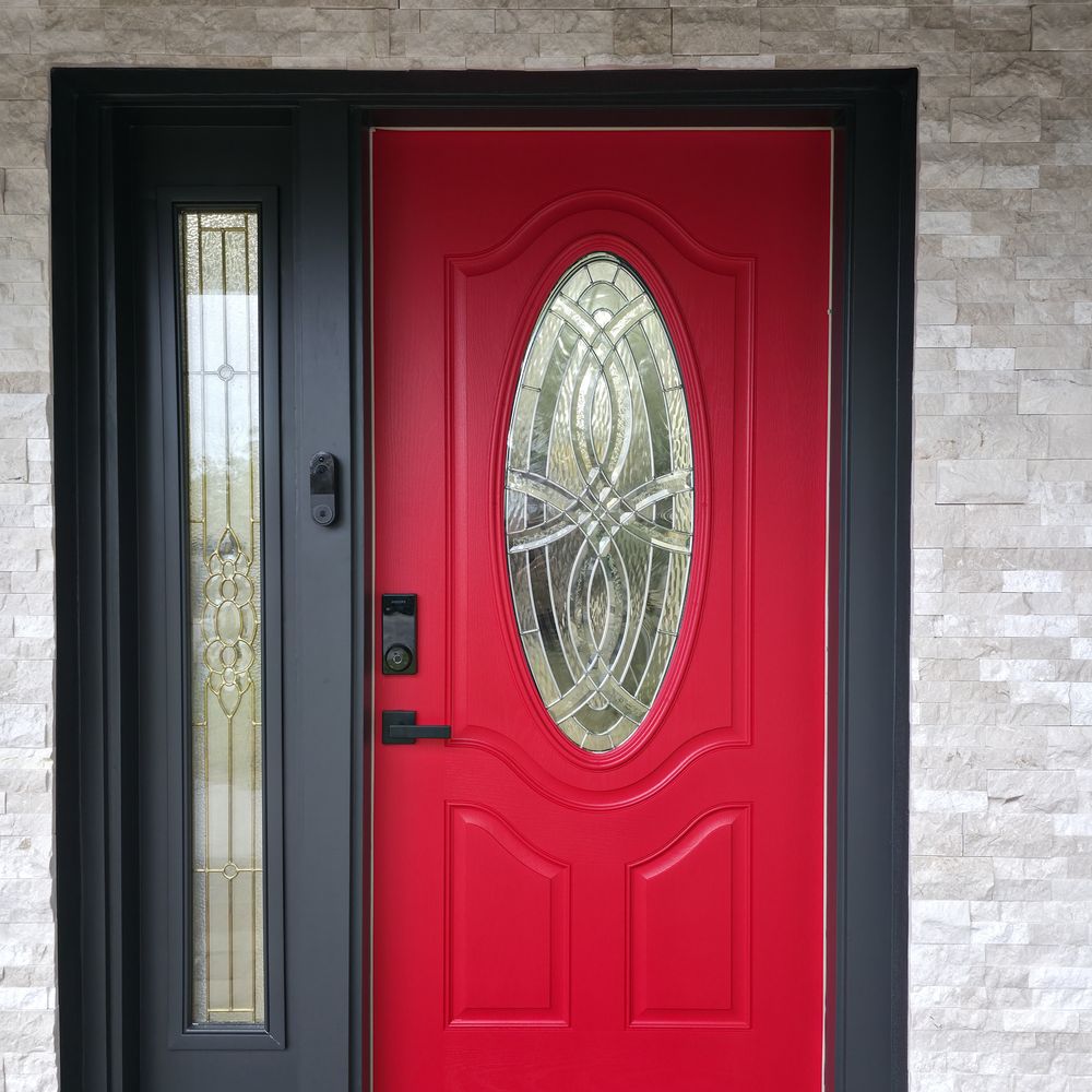 Front door refinished in red by Renovari